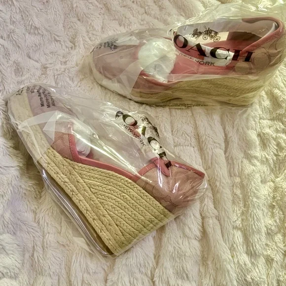 NEW Coach Raine Signature Jacquard Pink Espadrille Wedge Sandals Size 11M - Picture 4 of 16